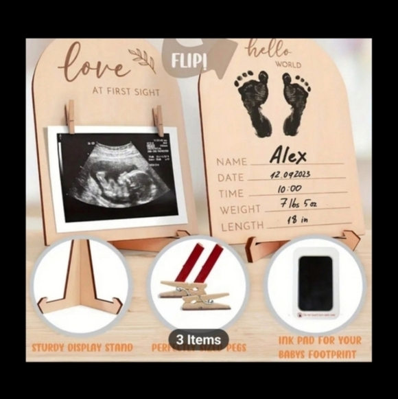 Birth Announcement Board Double Sided Ultra Sound Picture Frame Footprints - Picture 2 of 4
